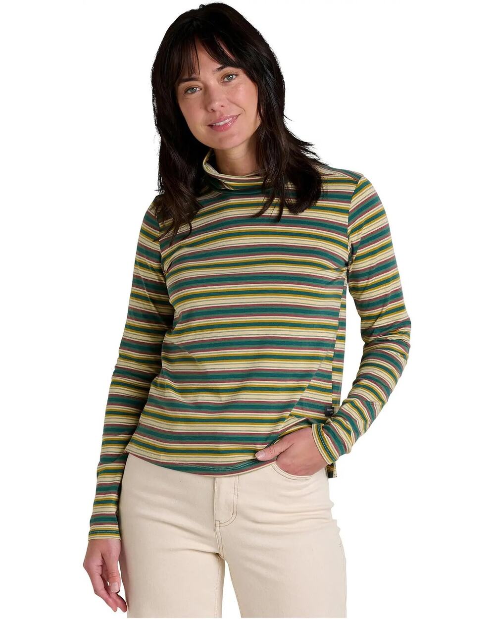 Toad & Co. Long Sleeve T-Neck - Barley Multi Stripe Organic Cotton Medium